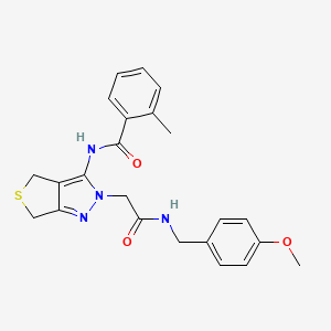 molecular formula C23H24N4O3S B3008739 N-(2-(2-((4-methoxybenzyl)amino)-2-oxoethyl)-4,6-dihydro-2H-thieno[3,4-c]pyrazol-3-yl)-2-methylbenzamide CAS No. 1105218-93-6