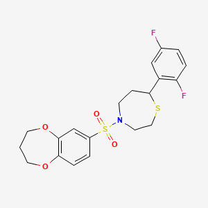 molecular formula C20H21F2NO4S2 B3008765 7-(2,5-二氟苯基)-4-((3,4-二氢-2H-苯并[b][1,4]二噁戊环-7-基)磺酰基)-1,4-噻吩 CAS No. 1705514-48-2