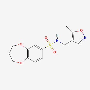 molecular formula C14H16N2O5S B3008775 N-((5-methylisoxazol-4-yl)methyl)-3,4-dihydro-2H-benzo[b][1,4]dioxepine-7-sulfonamide CAS No. 2034262-51-4