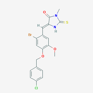 molecular formula C19H16BrClN2O3S B300878 5-{2-Bromo-4-[(4-chlorobenzyl)oxy]-5-methoxybenzylidene}-3-methyl-2-thioxo-4-imidazolidinone 