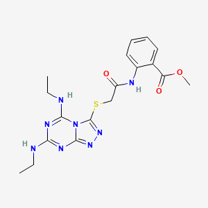 molecular formula C18H22N8O3S B3008780 METHYL 2-(2-{[5,7-BIS(ETHYLAMINO)-[1,2,4]TRIAZOLO[4,3-A][1,3,5]TRIAZIN-3-YL]SULFANYL}ACETAMIDO)BENZOATE CAS No. 696616-05-4