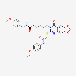 molecular formula C33H36N4O7S B3008784 6-[6-({2-[(4-乙氧苯基)氨基]-2-氧代乙基}硫)-8-氧代[1,3]二氧杂环[4,5-g]喹唑啉-7(8H)-基]-N-(4-甲氧基苄基)己酰胺 CAS No. 688061-18-9