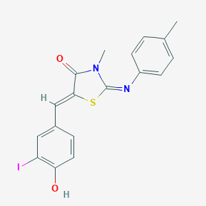 molecular formula C18H15IN2O2S B300879 (2E,5Z)-5-(4-hydroxy-3-iodobenzylidene)-3-methyl-2-[(4-methylphenyl)imino]-1,3-thiazolidin-4-one 