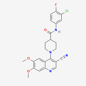 molecular formula C24H22ClFN4O3 B3008796 N-(3-chloro-4-fluorophenyl)-1-(3-cyano-6,7-dimethoxyquinolin-4-yl)piperidine-4-carboxamide CAS No. 1226448-00-5