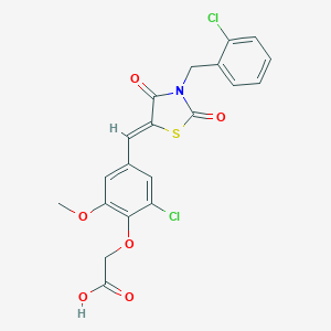 molecular formula C20H15Cl2NO6S B300880 (2-Chloro-4-{[3-(2-chlorobenzyl)-2,4-dioxo-1,3-thiazolidin-5-ylidene]methyl}-6-methoxyphenoxy)acetic acid 