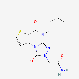 molecular formula C14H17N5O3S B3008800 2-[8-(3-Methylbutyl)-7,12-dioxo-5-thia-1,8,10,11-tetrazatricyclo[7.3.0.02,6]dodeca-2(6),3,9-trien-11-yl]acetamide CAS No. 1189926-79-1