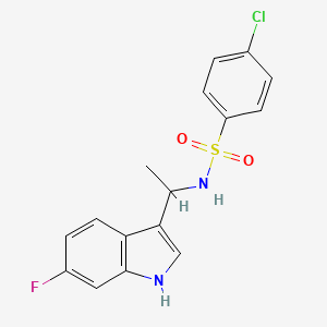 molecular formula C16H14ClFN2O2S B3008813 4-Chloro-N-[1-(6-fluoro-1H-indol-3-yl)ethyl]benzenesulfonamide CAS No. 2309462-15-3