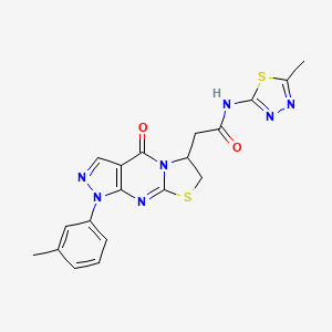 2-[6-(3-Methylphenyl)-2-oxo-10-thia-1,5,6,8-tetrazatricyclo[7.3.0.03,7]dodeca-3(7),4,8-trien-12-yl]-N-(5-methyl-1,3,4-thiadiazol-2-yl)acetamide