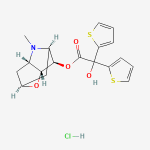 molecular formula C18H20ClNO4S2 B3008852 (2S,3aS,5R,6R,6aR)-4-Methylhexahydro-2H-2,5-methanofuro[3,2-b]pyrrol-6-yl 2-hydroxy-2,2-di(thiophen-2-yl)acetate (Impurity-M in EP) hydrochloride CAS No. 1459721-06-2