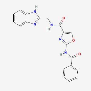 molecular formula C19H15N5O3 B3008870 N-((1H-苯并[d]咪唑-2-基)甲基)-2-苯甲酰胺基恶唑-4-甲酰胺 CAS No. 1286707-26-3
