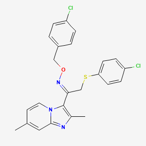molecular formula C24H21Cl2N3OS B3008904 (Z)-[(4-chlorophenyl)methoxy]({2-[(4-chlorophenyl)sulfanyl]-1-{2,7-dimethylimidazo[1,2-a]pyridin-3-yl}ethylidene})amine CAS No. 383148-24-1