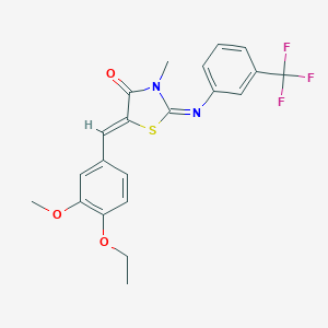 molecular formula C21H19F3N2O3S B300894 5-(4-Ethoxy-3-methoxybenzylidene)-3-methyl-2-{[3-(trifluoromethyl)phenyl]imino}-1,3-thiazolidin-4-one 