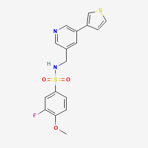 molecular formula C17H15FN2O3S2 B3008944 3-氟-4-甲氧基-N-((5-(噻吩-3-基)吡啶-3-基)甲基)苯磺酰胺 CAS No. 1795471-60-1