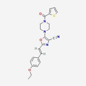 molecular formula C23H22N4O3S B3008993 (E)-2-(4-ethoxystyryl)-5-(4-(thiophene-2-carbonyl)piperazin-1-yl)oxazole-4-carbonitrile CAS No. 940992-44-9