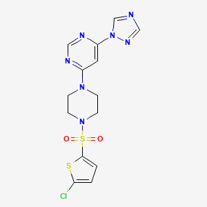 molecular formula C14H14ClN7O2S2 B3008994 4-(4-((5-chlorothiophen-2-yl)sulfonyl)piperazin-1-yl)-6-(1H-1,2,4-triazol-1-yl)pyrimidine CAS No. 1798661-43-4