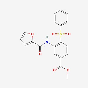 molecular formula C19H15NO6S B3009002 3-[(2-呋喃甲酰基)氨基]-4-(苯磺酰基)苯甲酸甲酯 CAS No. 439096-84-1