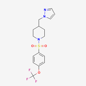 molecular formula C16H18F3N3O3S B3009023 4-((1H-吡唑-1-基)甲基)-1-((4-(三氟甲氧基)苯基)磺酰基)哌啶 CAS No. 1396761-42-4