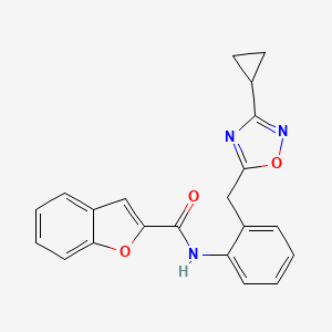 molecular formula C21H17N3O3 B3009030 N-(2-((3-cyclopropyl-1,2,4-oxadiazol-5-yl)methyl)phenyl)benzofuran-2-carboxamide CAS No. 1797757-26-6