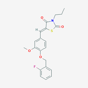 molecular formula C21H20FNO4S B300904 5-{4-[(2-Fluorobenzyl)oxy]-3-methoxybenzylidene}-3-propyl-1,3-thiazolidine-2,4-dione 
