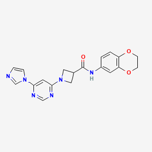 molecular formula C19H18N6O3 B3009075 1-(6-(1H-咪唑-1-基)嘧啶-4-基)-N-(2,3-二氢苯并[b][1,4]二氧杂环-6-基)氮杂环丁烷-3-甲酰胺 CAS No. 2034258-55-2