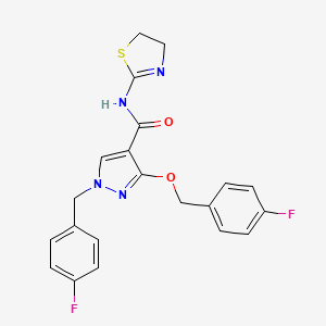 molecular formula C21H18F2N4O2S B3009082 N-(4,5-二氢噻唑-2-基)-1-(4-氟苄基)-3-((4-氟苄基)氧基)-1H-吡唑-4-甲酰胺 CAS No. 1014068-32-6