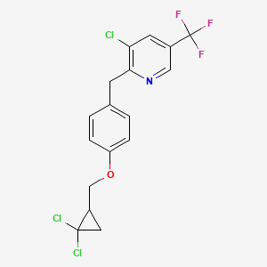 molecular formula C17H13Cl3F3NO B3009084 3-Chloro-2-{4-[(2,2-dichlorocyclopropyl)methoxy]benzyl}-5-(trifluoromethyl)pyridine CAS No. 338416-07-2