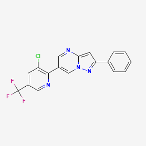 molecular formula C18H10ClF3N4 B3009117 6-(3-Chloro-5-(trifluoromethyl)-2-pyridinyl)-2-phenylpyrazolo[1,5-a]pyrimidine CAS No. 338953-39-2
