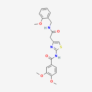molecular formula C22H23N3O5S B3009132 3,4-dimethoxy-N-(4-(2-((2-methoxybenzyl)amino)-2-oxoethyl)thiazol-2-yl)benzamide CAS No. 1005308-18-8