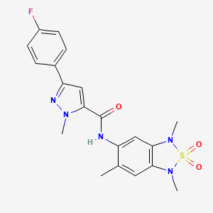molecular formula C20H20FN5O3S B3009144 3-(4-fluorophenyl)-1-methyl-N-(1,3,6-trimethyl-2,2-dioxido-1,3-dihydrobenzo[c][1,2,5]thiadiazol-5-yl)-1H-pyrazole-5-carboxamide CAS No. 2034591-04-1