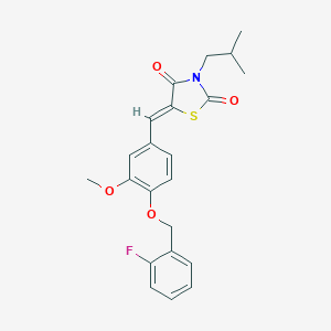 molecular formula C22H22FNO4S B300915 5-{4-[(2-Fluorobenzyl)oxy]-3-methoxybenzylidene}-3-isobutyl-1,3-thiazolidine-2,4-dione 