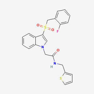 molecular formula C22H19FN2O3S2 B3009152 2-(3-((2-氟苄基)磺酰基)-1H-吲哚-1-基)-N-(噻吩-2-基甲基)乙酰胺 CAS No. 898431-26-0