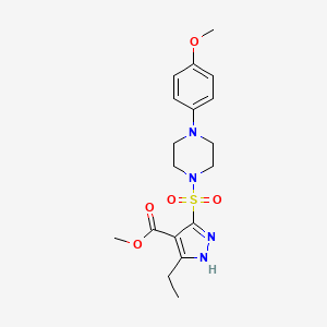 molecular formula C18H24N4O5S B3009159 methyl 3-ethyl-5-((4-(4-methoxyphenyl)piperazin-1-yl)sulfonyl)-1H-pyrazole-4-carboxylate CAS No. 1322787-38-1