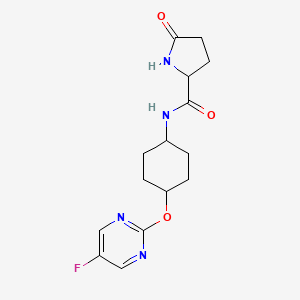 molecular formula C15H19FN4O3 B3009161 N-((1r,4r)-4-((5-fluoropyrimidin-2-yl)oxy)cyclohexyl)-5-oxopyrrolidine-2-carboxamide CAS No. 2034194-43-7