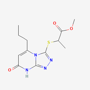 molecular formula C12H16N4O3S B3009190 Methyl 2-((7-oxo-5-propyl-7,8-dihydro-[1,2,4]triazolo[4,3-a]pyrimidin-3-yl)thio)propanoate CAS No. 891125-15-8