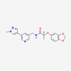 molecular formula C20H20N4O4 B3009205 2-(benzo[d][1,3]dioxol-5-yloxy)-N-((5-(1-methyl-1H-pyrazol-4-yl)pyridin-3-yl)methyl)propanamide CAS No. 2034383-37-2
