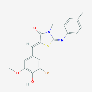 molecular formula C19H17BrN2O3S B300921 (2E,5Z)-5-(3-bromo-4-hydroxy-5-methoxybenzylidene)-3-methyl-2-[(4-methylphenyl)imino]-1,3-thiazolidin-4-one 