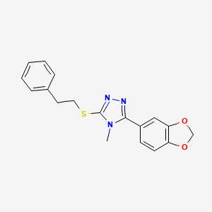 molecular formula C18H17N3O2S B3009213 3-(1,3-benzodioxol-5-yl)-4-methyl-5-[(2-phenylethyl)sulfanyl]-4H-1,2,4-triazole CAS No. 496776-23-9