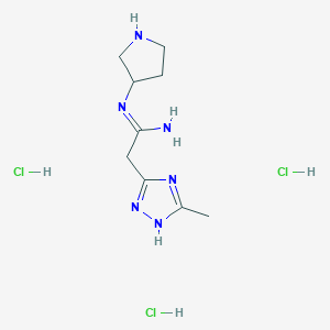 molecular formula C9H19Cl3N6 B3009221 2-(5-methyl-1H-1,2,4-triazol-3-yl)-N'-(pyrrolidin-3-yl)ethanimidamide trihydrochloride CAS No. 1807940-56-2