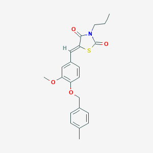 molecular formula C22H23NO4S B300926 5-{3-Methoxy-4-[(4-methylbenzyl)oxy]benzylidene}-3-propyl-1,3-thiazolidine-2,4-dione 