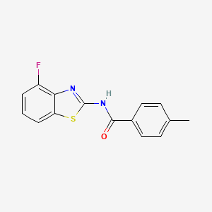 molecular formula C15H11FN2OS B3009265 N-(4-氟-1,3-苯并噻唑-2-基)-4-甲基苯甲酰胺 CAS No. 906785-24-8