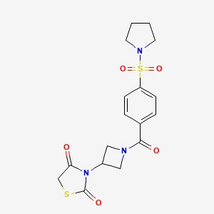 molecular formula C17H19N3O5S2 B3009292 3-(1-(4-(吡咯烷-1-磺酰基)苯甲酰)氮杂环丁-3-基)噻唑烷-2,4-二酮 CAS No. 2034381-94-5