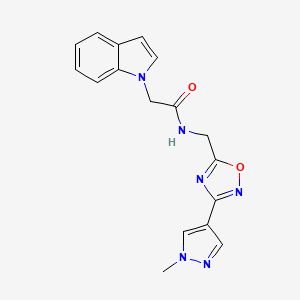 molecular formula C17H16N6O2 B3009296 2-(1H-indol-1-yl)-N-((3-(1-methyl-1H-pyrazol-4-yl)-1,2,4-oxadiazol-5-yl)methyl)acetamide CAS No. 2034521-01-0