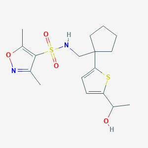 molecular formula C17H24N2O4S2 B3009324 N-((1-(5-(1-hydroxyethyl)thiophen-2-yl)cyclopentyl)methyl)-3,5-dimethylisoxazole-4-sulfonamide CAS No. 2034549-67-0