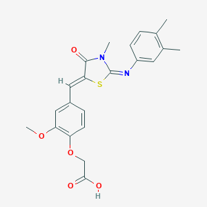 molecular formula C22H22N2O5S B300933 {4-[(Z)-{(2E)-2-[(3,4-dimethylphenyl)imino]-3-methyl-4-oxo-1,3-thiazolidin-5-ylidene}methyl]-2-methoxyphenoxy}acetic acid 
