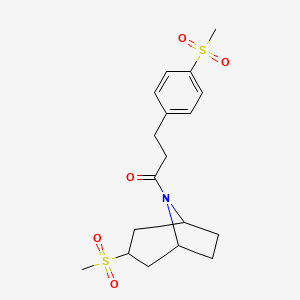 molecular formula C18H25NO5S2 B3009336 1-((1R,5S)-3-(methylsulfonyl)-8-azabicyclo[3.2.1]octan-8-yl)-3-(4-(methylsulfonyl)phenyl)propan-1-one CAS No. 1705783-74-9