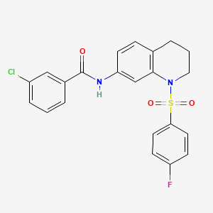 molecular formula C22H18ClFN2O3S B3009347 3-chloro-N-(1-((4-fluorophenyl)sulfonyl)-1,2,3,4-tetrahydroquinolin-7-yl)benzamide CAS No. 1005302-15-7