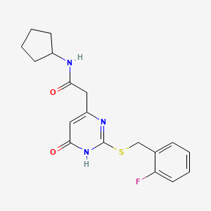 molecular formula C18H20FN3O2S B3009354 N-环戊基-2-(2-((2-氟苄基)硫代)-6-氧代-1,6-二氢嘧啶-4-基)乙酰胺 CAS No. 1105213-85-1