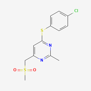 B3009357 4-(4-Chlorophenyl)sulfanyl-2-methyl-6-(methylsulfonylmethyl)pyrimidine CAS No. 338967-62-7