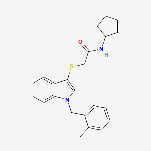 molecular formula C23H26N2OS B3009366 N-环戊基-2-[1-[(2-甲基苯基)甲基]吲哚-3-基]硫代乙酰胺 CAS No. 851412-59-4