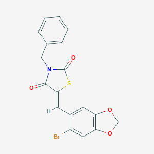 molecular formula C18H12BrNO4S B300937 (5Z)-3-benzyl-5-[(6-bromo-1,3-benzodioxol-5-yl)methylidene]-1,3-thiazolidine-2,4-dione 